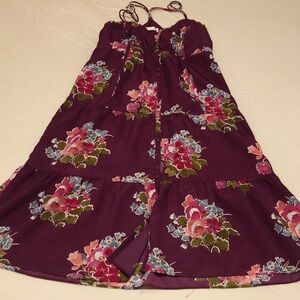 American Eagle Outfitters Plum Floral Tiered Midi Dress